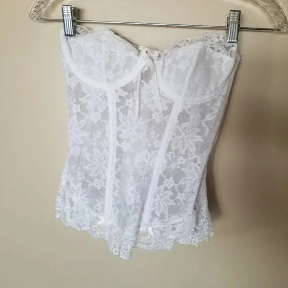 VINTAGE La Vie En Rose Satin Lace Bustier Corset White  36B - Picture 7 of 12